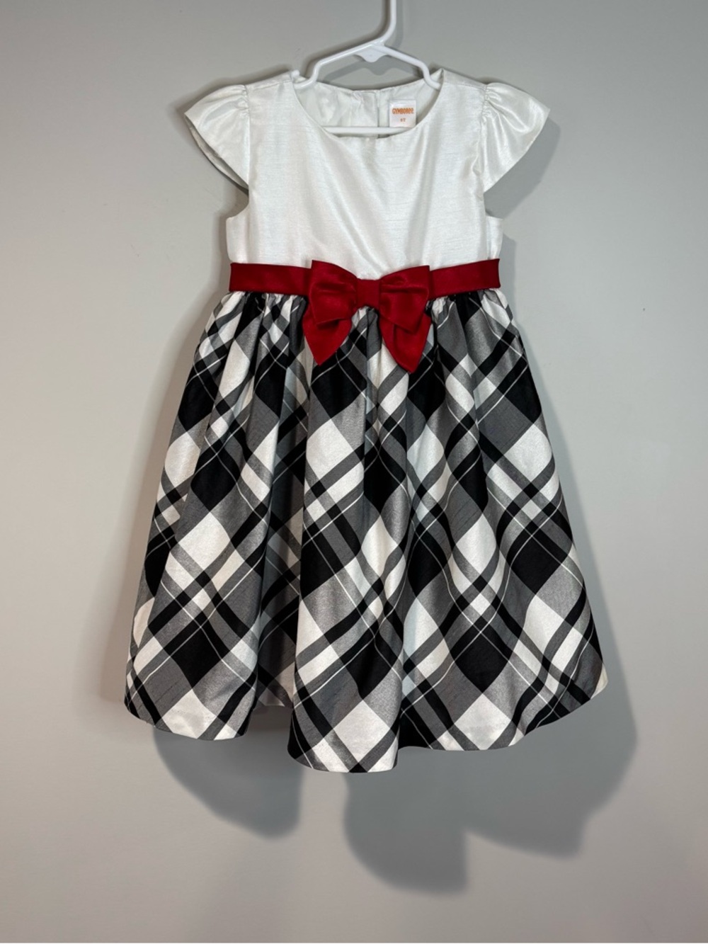 Gymboree Girls 5T Very Merry Black White Plaid Holiday Christmas Dress Red Bow